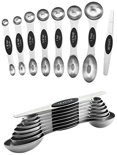 Stainless Steel 8 Magnetic Measuring Spoons Set (Black / 2-Pack)