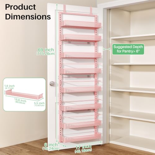 8 Tiers Over the Door Organizer (Pink / 17" W x 6" D x 69" H)