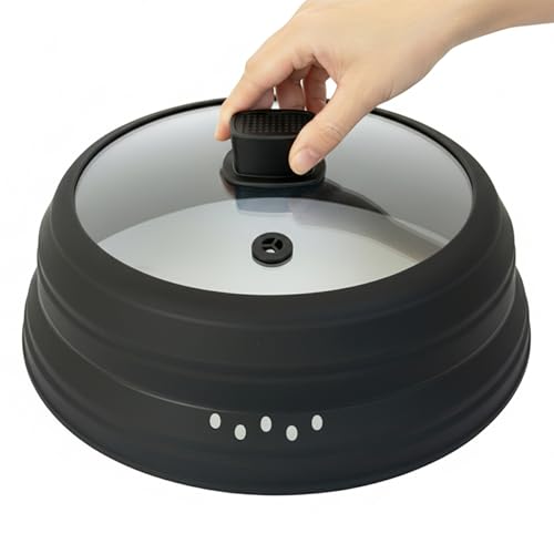 Microwave Splatter Cover Glass Microwave Cover for Food Collapsible Splatter Guard Lid with Silicone Handle for Pot Plate Bowl 10.8 Inch Black (Black / 10.8Inch)