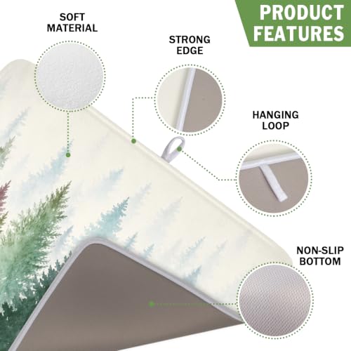 Pine Tree Dish Drying Mat Natural Forest Fog Microfiber Dishes Pad 16x18 Inch Absorbent Fast Dry Dish Drainer Rack Mats for Kitchen Counter (Pine / 16x18 inch)