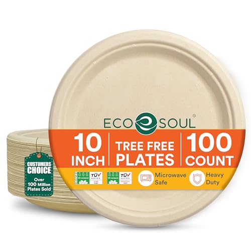 10 Inch Disposable Bagasse Paper Plates (10" [Natural])