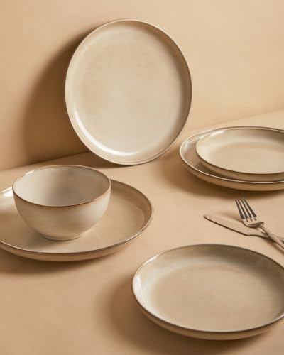 Stoneware Dinnerware Sets for 4 (Mocha Beige / Set (12pcs))