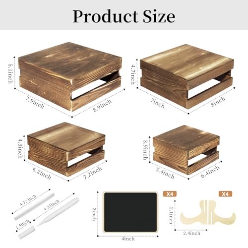 4 Pcs Buffet Risers with Mini Signs (Rustic Dark Brown / 4 Pcs (8.0", 7.0", 6.5", 5.5"))