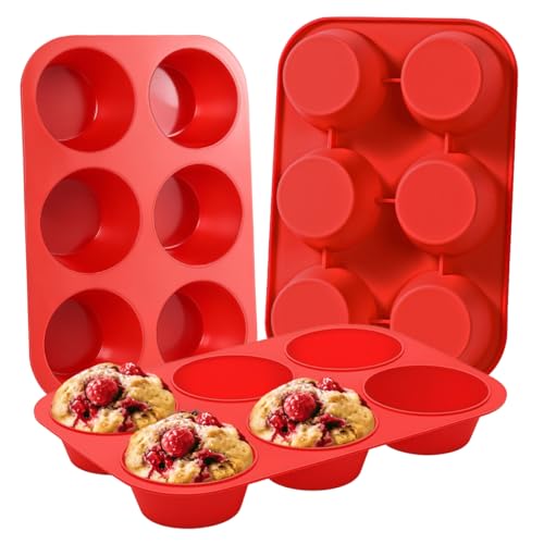 Silicone Jumbo Muffin Pan 3 Pack 6 Cup 3.5 Inch Large Muffin Tin Non Stick BPA Free for Baking Giant Muffins Cupcakes Frittatas (6-Cup Jumbo)