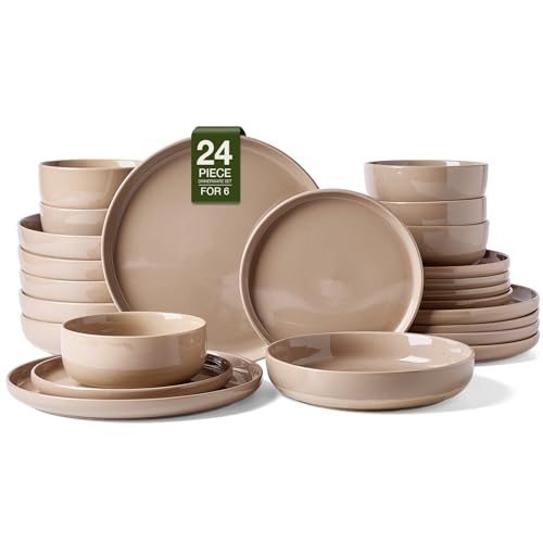 Milkyway 24 Piece Dinnerware Set with Pasta Bowls (Cinnamon Brown / Service for 6 (Include Pasta Bowls))
