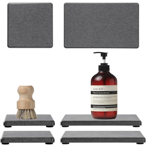 4PCS Water Absorbing Sponge Holder Diatomite Stone Sink Tray Mat (4 Pack - Dark Gray / 9" X 3.5")