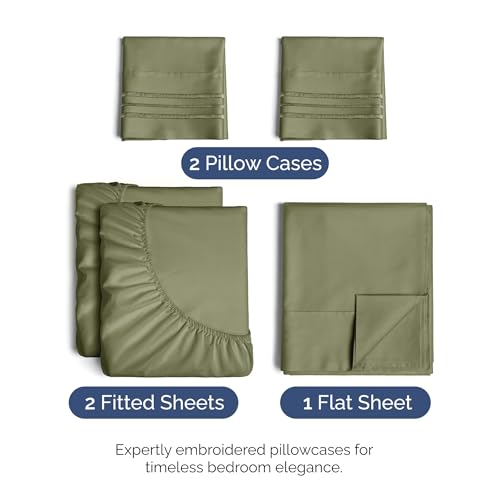 Split King Size 5 Piece Sheet Set (15 - Sage Green / Split King Size)