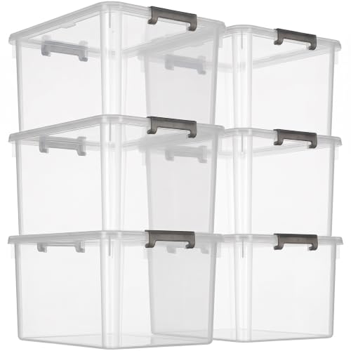 6 Packs 44.4 QT Plastic Storage Bins with Lids Large Stackable Storage Containers for Organizing Clear Storage Box for Garage (44.4 Qt. - 6 Packs / Clear White)