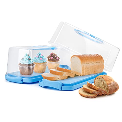 2 Pack Plastic Rectangular Bread Box with Clear Lid