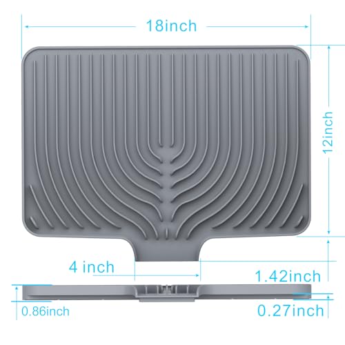 Dish Drying Mat for sink with a bulged edge (18"×12"Raised Sink / Gray)