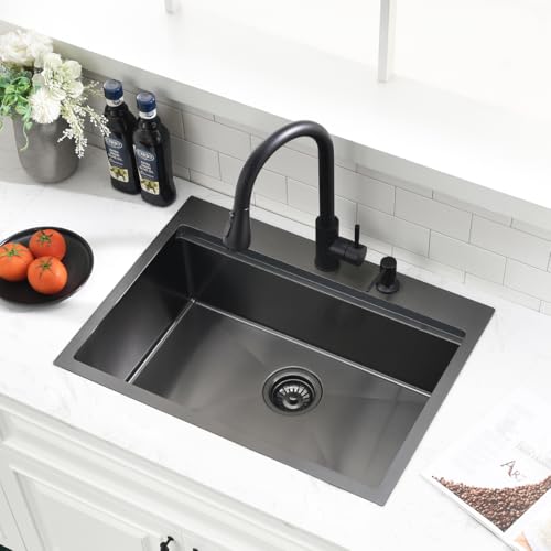 26 inch Black Drop in Kitchen Sink (26"L x 19"W x 10"D / Black（26*19 ）)