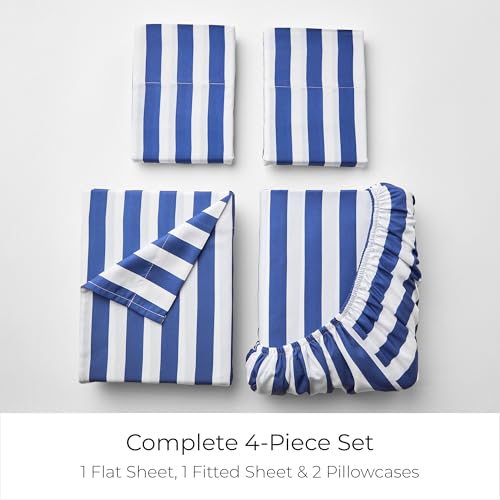Iconic 4-PC, Ultra Soft Sheet Set (King, Oxford Stripe Blue Nova) (3493 Oxford Stripe Blue Nova / King)
