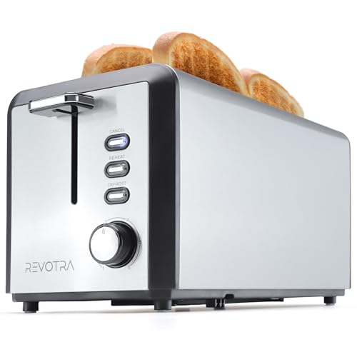 4 Slice Long Slot Stainless Steel Toaster with Extra Wide 1.5” Slots (4 pieces regular style)