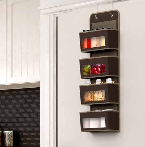 4 Clear Window Pocket Over Door Hanging Organizer (4 Pockets / Brown)