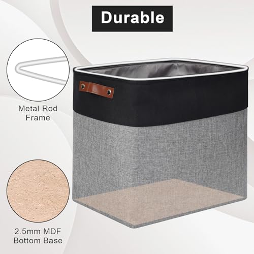 Large Fabric Storage Baskets (Gray / Black / Extra Large -17"x12"x15")