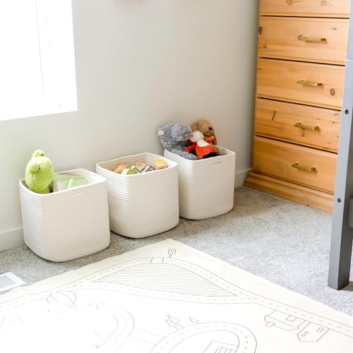 13 Inch Cube Storage Bins Cotton Rope Woven Baskets for Organizing 3 (Off White / 13 x 13 x 13 (Standard))