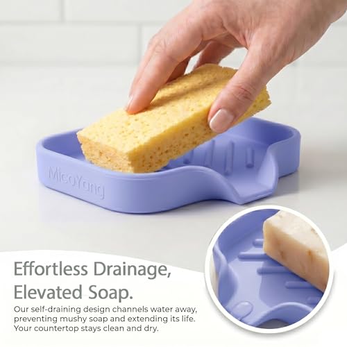 Silicone Soap Dish with Drain Spout (Light Purple / S(4.9"×3.2"))