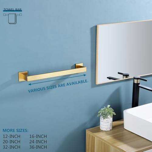 Bath Towel Bar Kitchen Dish Cloths Hanger 16 Inch Hand Towel Holder Stainless Steel Wall Mounted (Brushed Gold / 16-Inch)