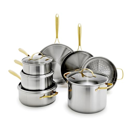 Stainless Steel Cookware Set (Gold-Tone Handle)