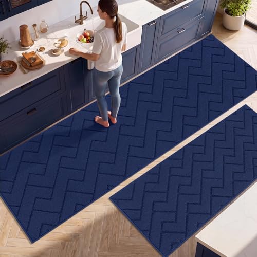 Kitchen Runner Rug (Navy Blue / 24"x79"+20"x48")