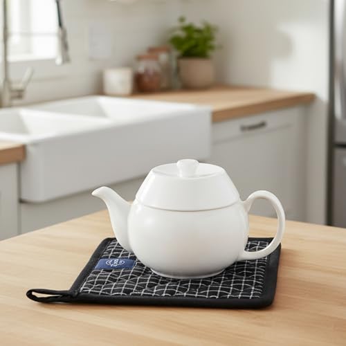Oven Mitts and Pot Holders Set (Oven Glove + Pot Holder / Butcher Checks Black)