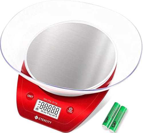 Food Kitchen Scale with Bowl (Chili Red / 11lb / 11lb)