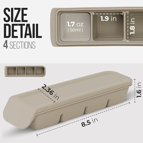 1.7 oz 4 Sections Silicone Ice Cube Freezer Tray with Lid