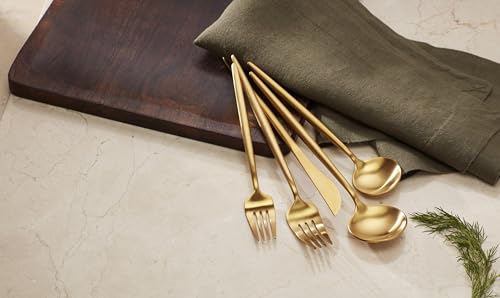 894758 Skandia Zephyr Satin Gold 45 Piece Flatware Set (45-Piece Flatware Set, Gold)