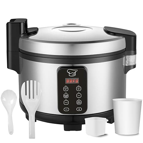 Large 15L Commercial rice cooker 84 cups cooked (Silver & Black / 84 Cups Cooked - Rice Cooker & Warmer)