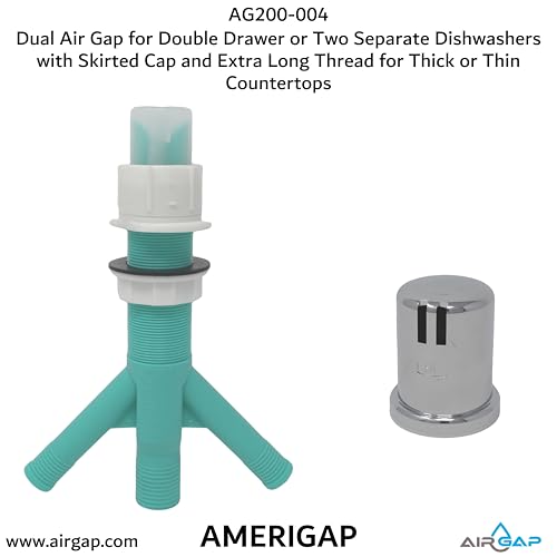 Dual Air Gap for Double Drawer or Two Separate Dishwashers with Skirted Cap and Extra Long Thread for Thick or Thin Countertops (AG200-004)