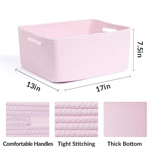 Large Storage Baskets for Shelves (3pcs-L17×W13×H7.5" / Light Pink)