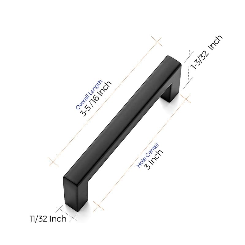 Matte Black Cabinet Handles Solid Cabinet Pulls (Black / Flat Black 3'' Hole Center)