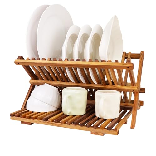 Teak Dish Drying Rack Collapsible