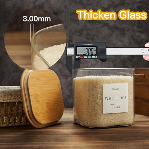Large Glass Flour and Sugar Containers with 42 Kitchen Pantry Labels (85OZ)
