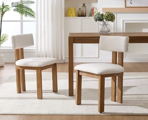 Linen Dining Chairs Set of 2 Modern Farmhouse Kitchen Chairs with Open Low Back Upholstered Wood Side Chairs for Dining Room (2 Count)