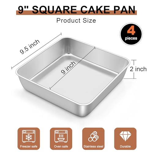 4 PCS 9 x 9 Inch Square Baking Cake Pan (9'' x 9'')