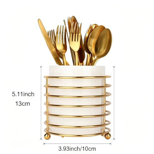 Silverware Holder for Kitchen Countertop (L / White Gold)