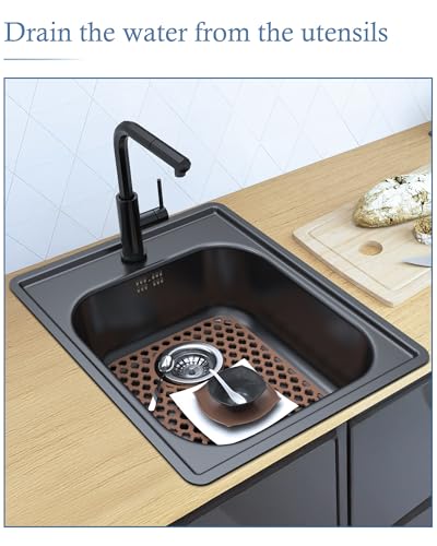 2 Pack Silicone Sink Protector Mat for Kitchen Sink Rear Drian Coffee (Coffee)