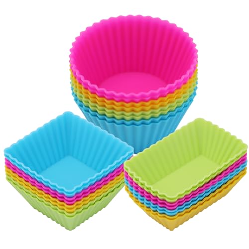 24Pack Silicone Muffin Baking Cups Cupcake Liners Lunch Box Bento Dividers (Colorsful / Large Size)