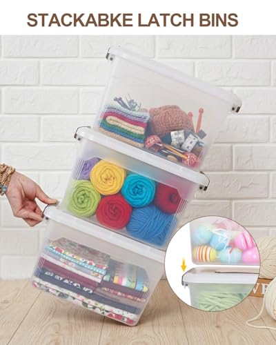 4 Packs 6 QT Storage Bins with Lids Clear Plastic Bins with Grey Handle Stackable Storage Containers for Organizing (6.0QT / 4 PACK)
