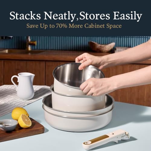 21pcs Tri Ply Stainless Steel Cookware Set with Detachable Handle (White / 21 PCS)