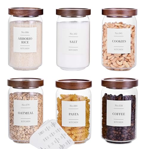 Glass Pantry Storage Jars with Acacia Airtight Lid (25OZ-6PCS)