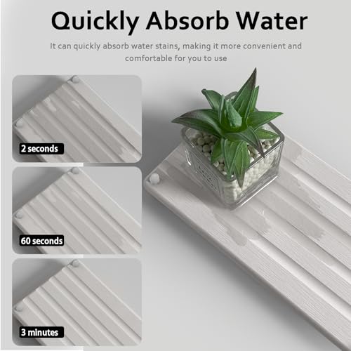 2 PCS Water Absorbing Stone Trays for Bathroom Sink Fast Drying Coasters (11" X 4.7" White)