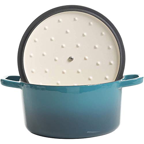 Artisan 3 Quart Round Enameled Cast Iron Dutch Oven (Teal Ombre / 3-Quart)