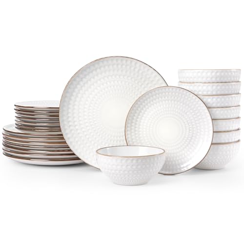 Eden Ceramic Plates and Bowls Sets (White Circle / Service for 8)