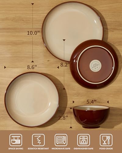 Stoneware Dinnerware Sets for 8 (Brown Yellow / Set (32pcs))