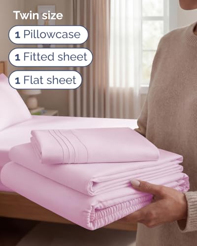 Twin Size 3 Piece Sheet Set (32 - Light Pink / Twin)