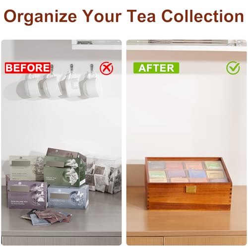 Wood Tea Bag Organizer with Clear Glass Lid (clear-1)