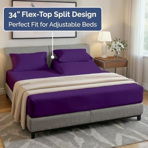 Flex Top Split Head King 4 Piece Sheet Set (36 - Purple / Split Head/Flex Top)
