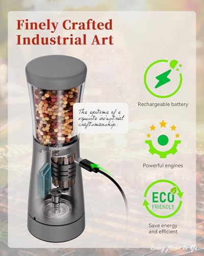 Electric Salt and Pepper Grinder Set with Storage Base (Dark Gray)